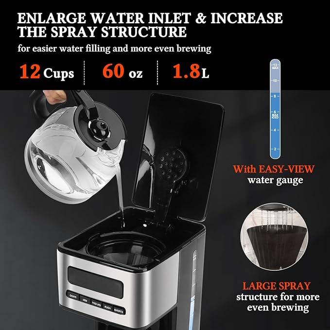 Taylor Swoden Programmable Coffee Maker 12 Cup, Black & Stainless Steel