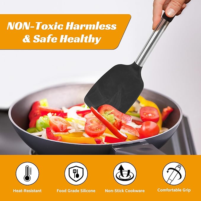 YASUEBI Silicone Cooking Kitchen Utensils Set Kitchen Utensils Set Silicone Cooking Utensils Set for Nonstick Cookware Perfect for Baking and Mixing Spatula Set BPA Free Dishwasher Safe Black 4 Pack