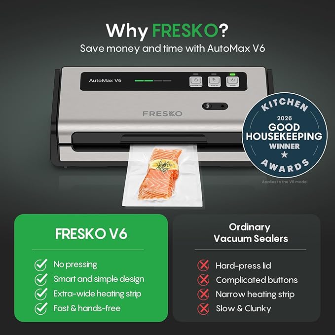 FRESKO Food Vacuum Sealer with Automatic Bag Detection & Built-in Cutter