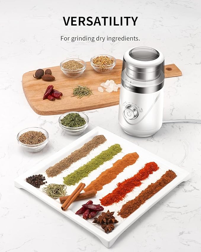 SHARDOR Electric Super Silent Blade Coffee Grinder, Timed Grind Control Rotary Knob, Adjustable Coarse to Fine for Coffee Beans, Spices & Herbs, with 2 Removable Stainless Steel Bowl, Brown