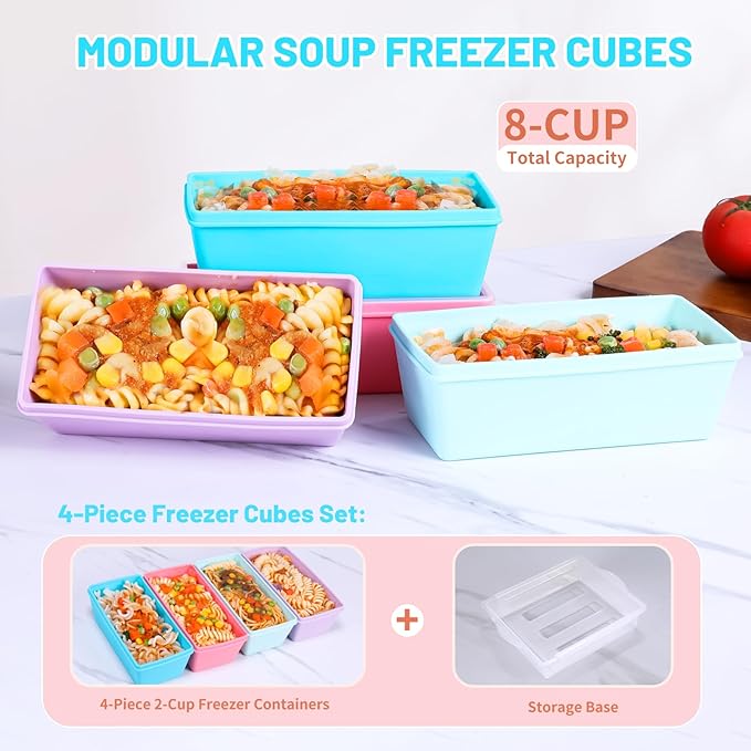 Gemice 2-Cup Silicone Freezer Molds with Lids, Individual 4-Pack
