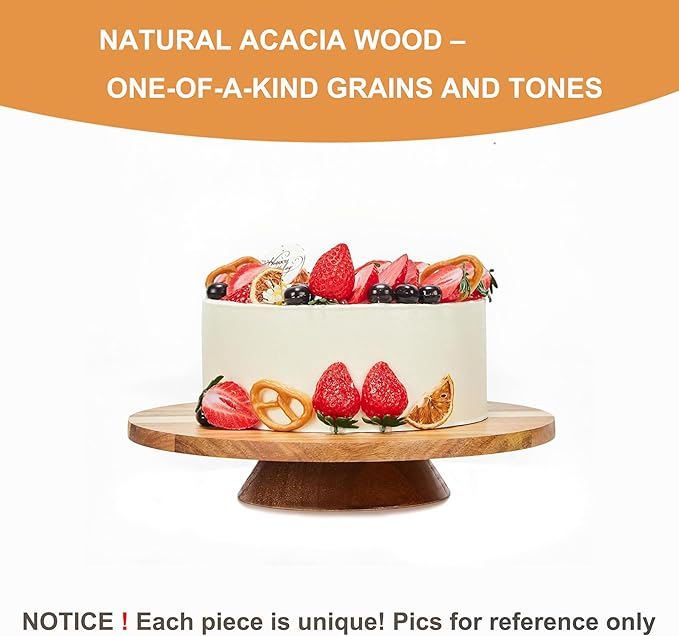 GOVOKOI 12" Acacia Wood Revolving Cake Stand, 2" High Turntable for Cake