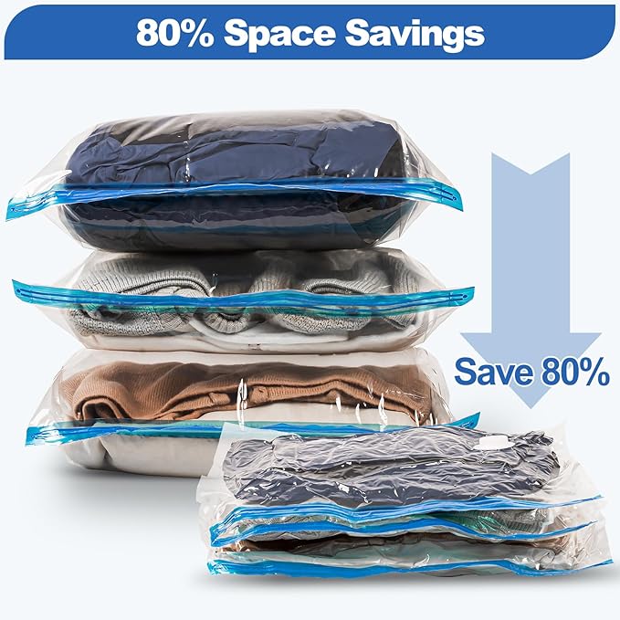 VMstr Vacuum Seal Bags for Clothing Travel, Vacuum Storage Bags with USB Electric Pump, Compression Space Saver for Luggage Suitcase 6 Combo Bags + USB Pump