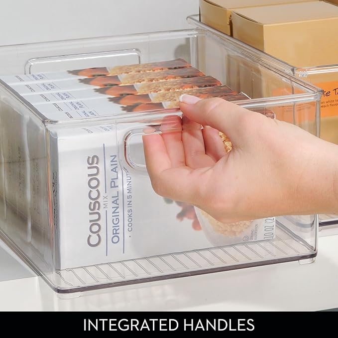 iDesign Stackable Pantry Bins with Handles, 2 Small Bins and 1 Medium Bin, 3 Pack, Clear, Made in USA