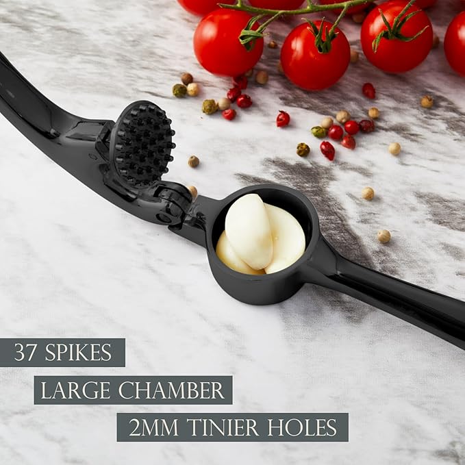 Premium Garlic Press, Professional Garlic Mincer, Easy to Squeeze and Clean, Rust Proof, Efficient Ginger Crusher - Black