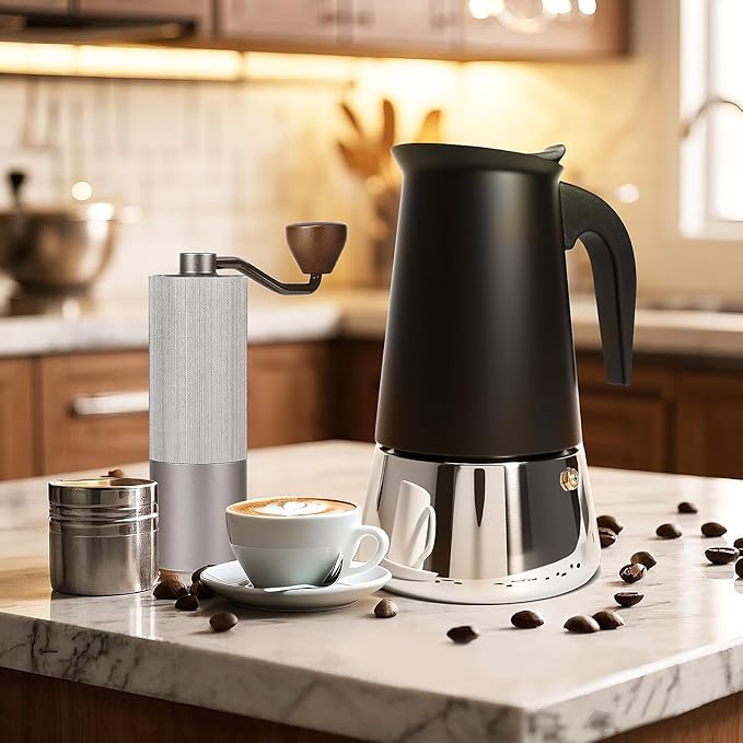Suiitat 9 Cup Stainless Steel Moka Pot, 450ml Stovetop Espresso Maker, Black