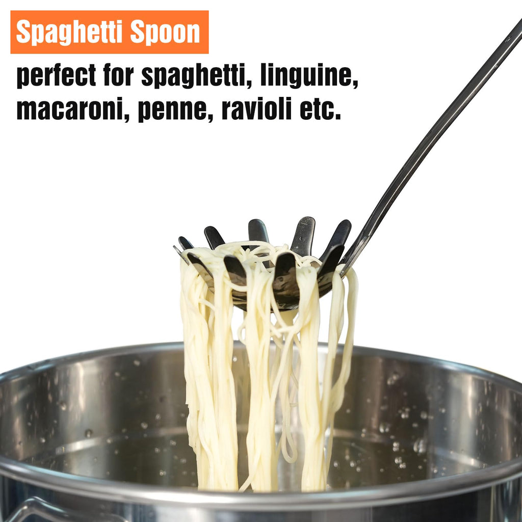JXWING Black Stainless Steel Pasta Spoon, Spaghetti Server, Pasta Fork