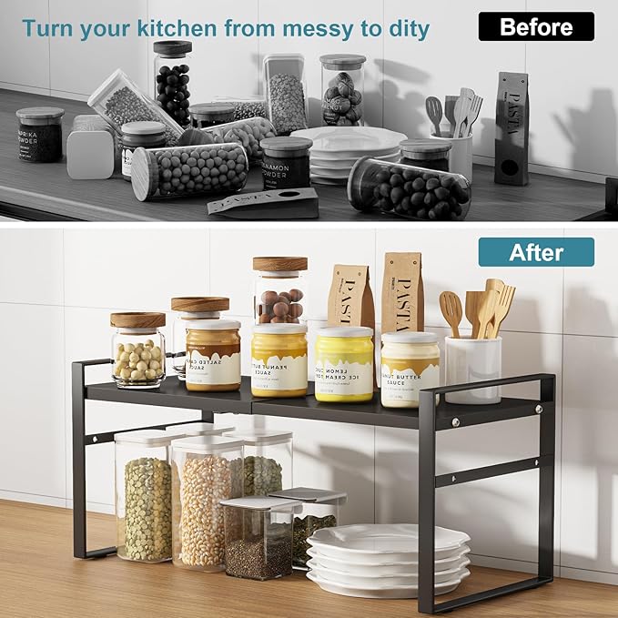Aiusafacai Expandable Cabinet Shelf Organizer Riser for Kitchen Pantry Cupboard Under Sink Countertop Home Storage Organization Rack Space Saver