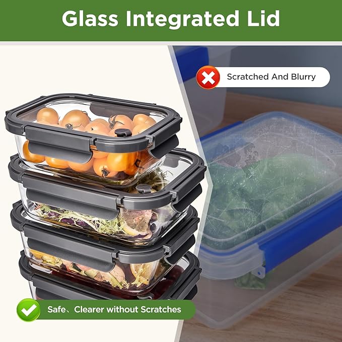 Spreccio Glass Food Storage Containers with Lids, 5 Pack of 36oz, Glass Meal Prep Container with Airtight Lids, Microwave Safe Food Container Set, BPA Free, LeakProof, Ideal for Lunch