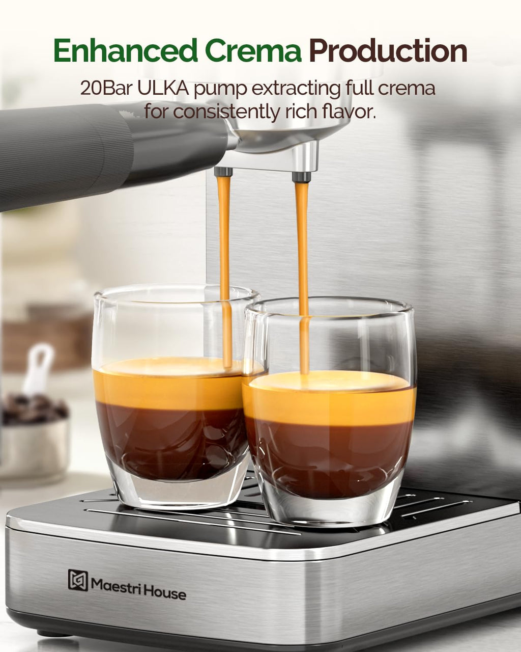 Maestri House Slim Espresso Machine with Milk Frother, 20 Bar Italian Pump