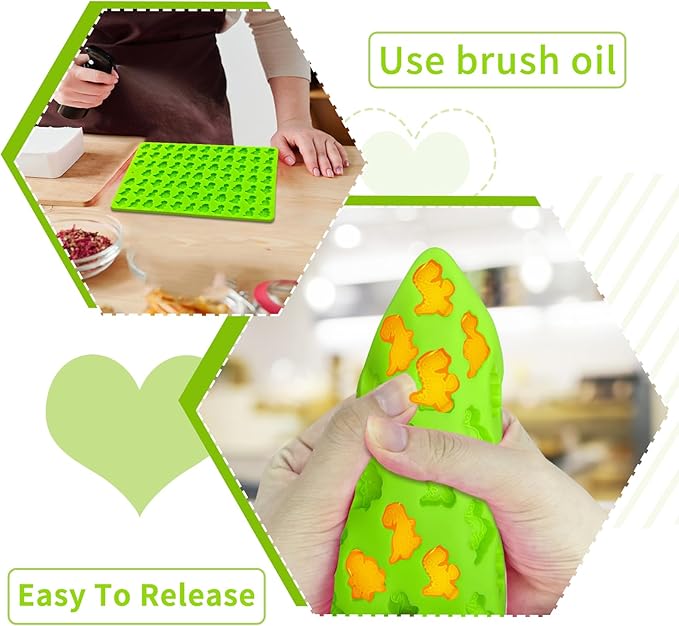 2 PCS Gummy Dinosaur Candy Molds Silicone, 152 Cavity Dinosaur Mini Silicone Mold for Chocolate, Fondant, Candy, Biscuits, Cookie, Jelly,Ice Cube and Dog Training Commands Concept