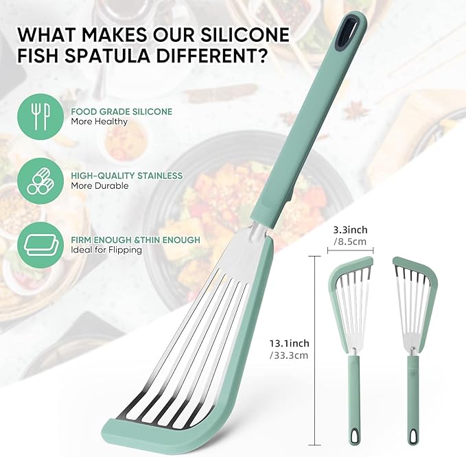 Silicone Fish Spatula for Nonstick Cookware,Thin Slotted Spatulas Turner