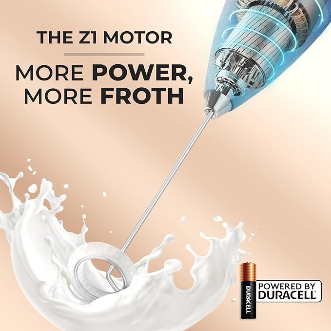 Zulay Kitchen Powerful Milk Frother Wand With Duracell Batteries - Ultra Fast Handheld Drink Mixer - Electric Whisk Foam Maker for Coffee, Lattes, Cappuccino & Matcha - Z1 Motor - Deep Sea