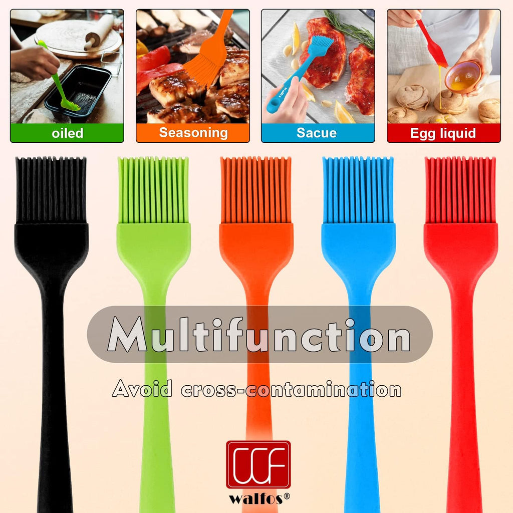 Walfos Silicone Pastry Brush, 600℉ Heat Resistasnt Basting Oil Butter Sauce Brush for Baking,BBQ Grill,Kitchen Cooking,BPA Free and Dishwasher Safe (5 Pcs)