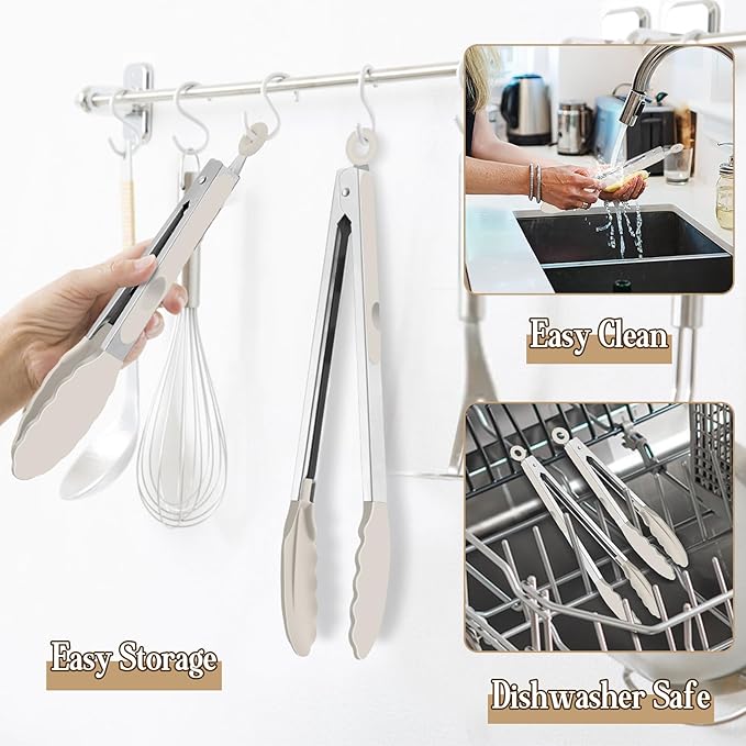TeamFar Kitchen Tongs, 9"&12" Stainless Steel Heat Resistant Cooking Tongs