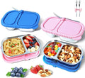 2 Pack Stainless Steel Snack Containers for Kids & Adults - Reusable 2 Compartment Snack Containers with Leakproof Silicone Lids, Divided Meal Prep Lunch Box Food Container for School, Office, Travel