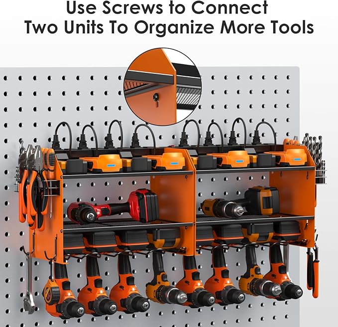 CCCEI Wall Mount Modular Tool Charging Organizer, Orange, 1 Pack, 3 Tier.