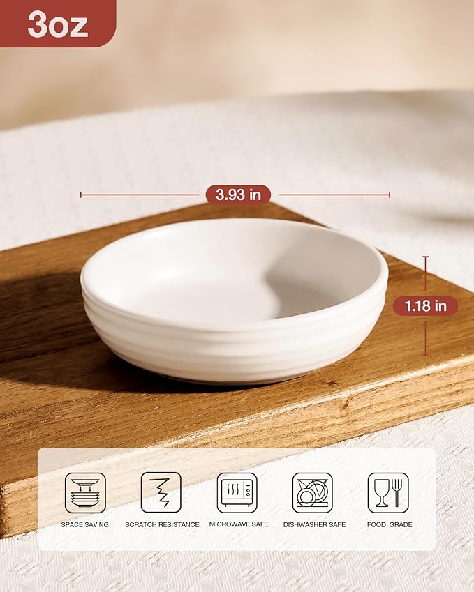 famiware Ceramic Soy Sauce Dish, 3oz Dipping Bowl Set of 6, Matte White