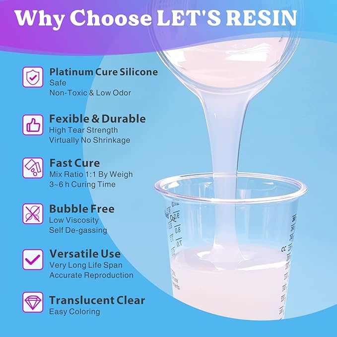 LET'S RESIN Silicone Mold Making Kit 64oz, Platinum Cured Silicone Rubber