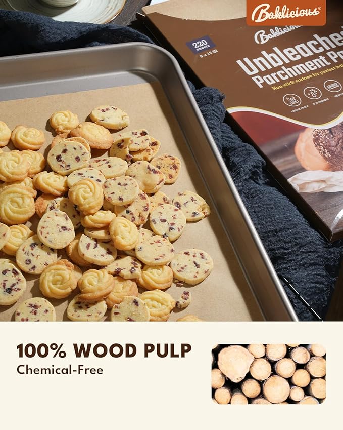Baklicious 9x13inch 220pcs Unbleached Pre-cut Heavy Duty Parchment Baking Sheets