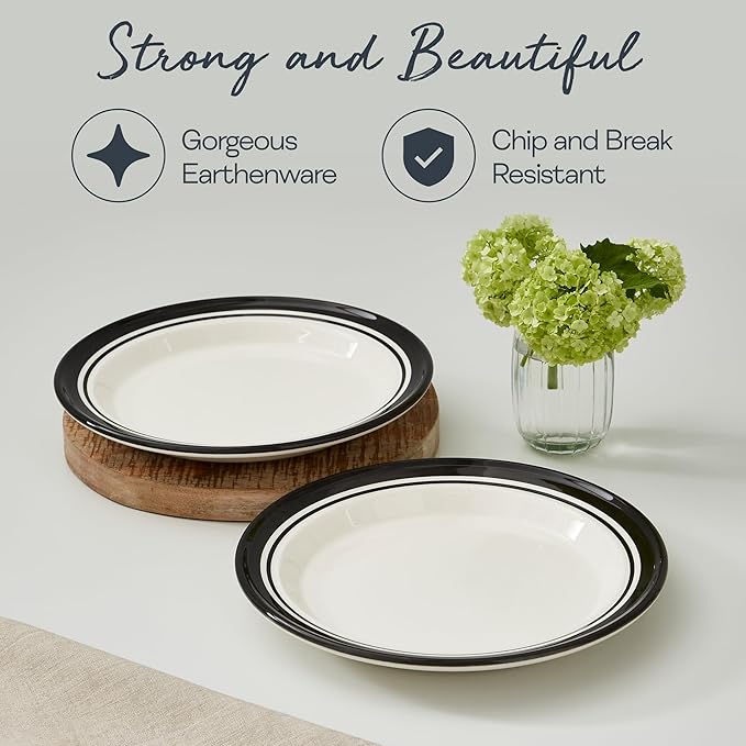 Portmeirion Potter's Stripe Dinner Plate - Black, Set of 4