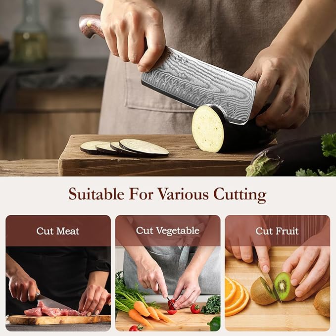 HEZHEN 7.4'' Nakiri Knife – 67 Layers Damascus Steel, Ultra Sharp Japanese Vegetable Knife for Home Cooks, Ergonomic Micarta Handle