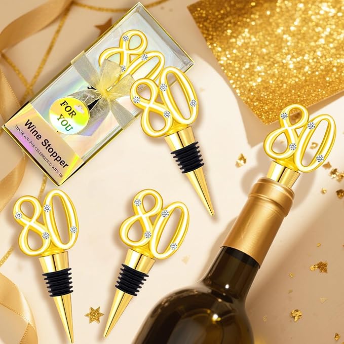 30Pcs 80th Birthday Party Favors Wine Stopper 80 Years Old Wine Bottle Stoppers With Gift Box For 80th Wedding Anniversary Party Favor Decoration Souvenirs Wedding Guest Wine Stopper Individual Gift
