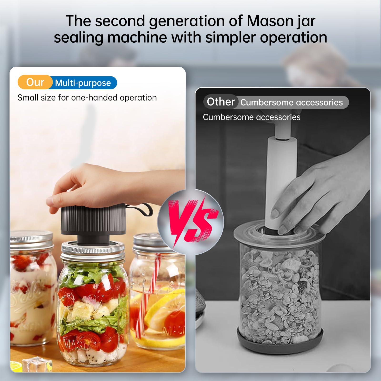 Electric Mason Jar Vacuum Sealer Kit, 3-in-1 Handheld Jar Sealer, Black