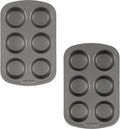 GoodCook Set of 2 Everyday Nonstick Steel Muffin Pan, 6-Cup, Gray