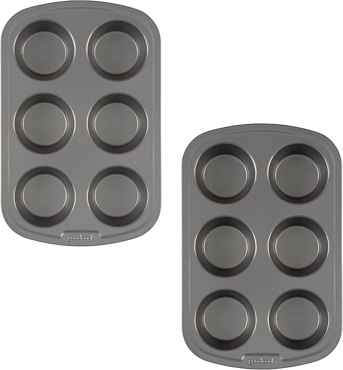 GoodCook Set of 2 Everyday Nonstick Steel Muffin Pan, 6-Cup, Gray