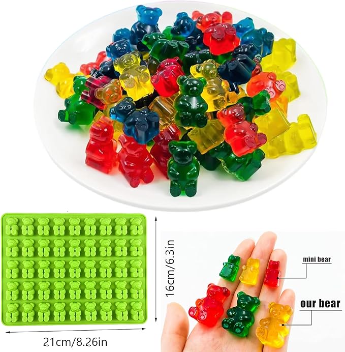 Gummy Candy Molds - 4Pcs Silicone Gummy Bear Molds With 2pcs Dropper,Non-stick and Bpa Free for Mini Candy Chocolate Gummies Baking