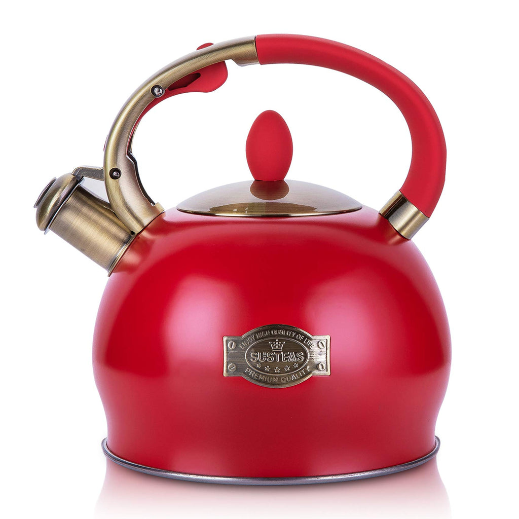 SUSTEAS Whistling Tea Kettle, 2.7QT Food Grade Stainless Steel Teapot, RED