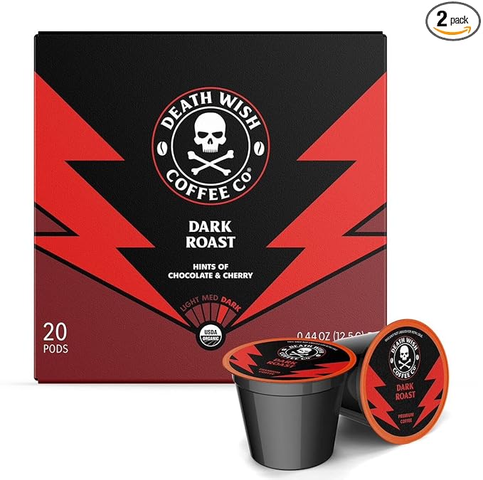 Death Wish Coffee Dark Roast Single Serve Coffee Pods, Organic, 20 Count