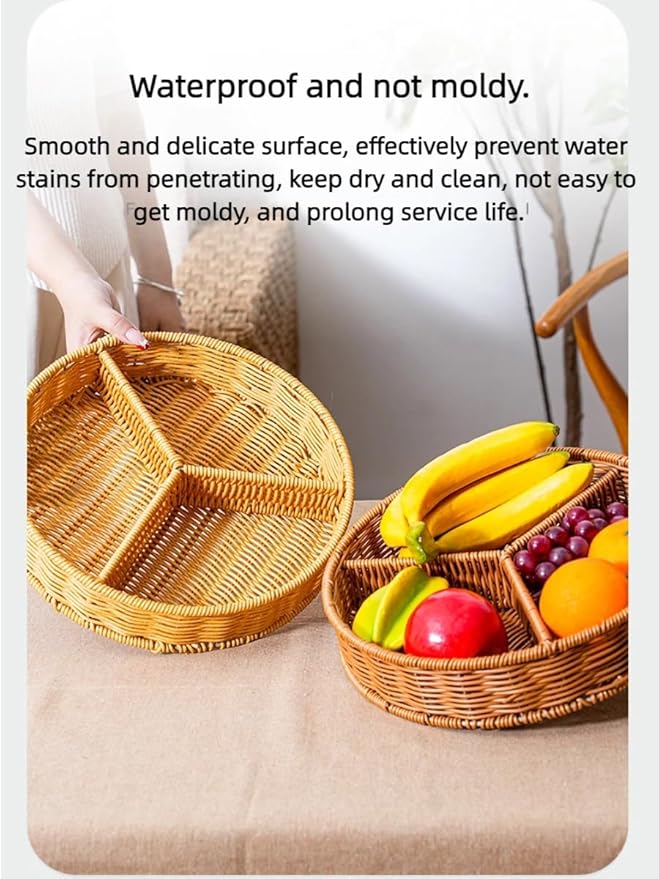 PSYCONES hand-woven round rattan basket storage basket storage box ornaments decorative basket multifunctional picnic food bread basket fruit gift basket key basket. (Chinese plum)