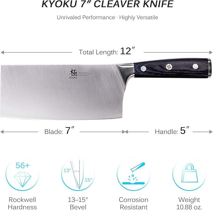 KYOKU 7" Cleaver Knife - Japanese High Carbon Steel Meat Vegetable Knife