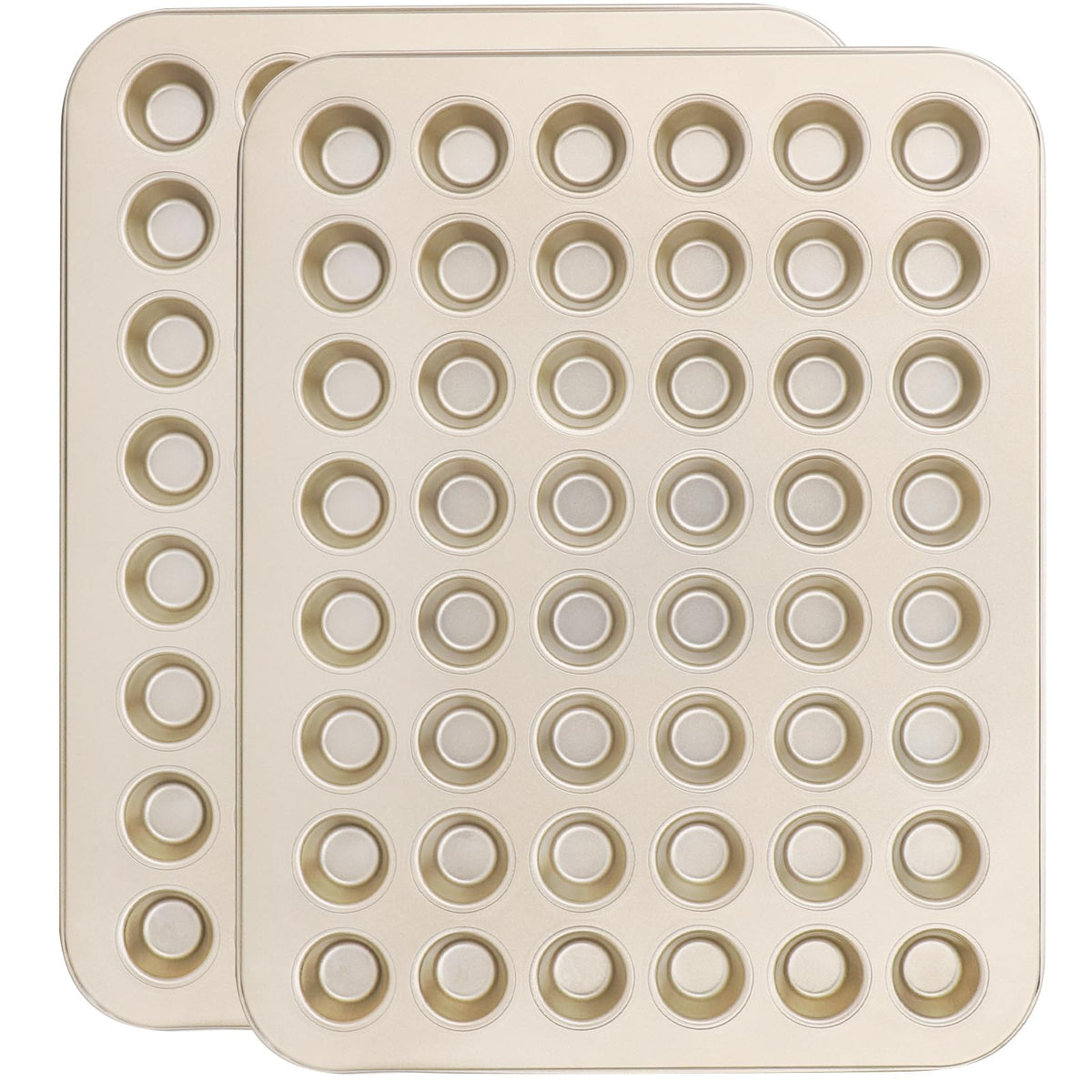 Beasea Nonstick Mini Muffin Pan 24 Cups, 2 Pack 24 Mini Small Tiny Cup Non Stick Muffin Baking Pan Tin Tray Carbon Steel Bakeware Individual Cupcake Baking Pan - Gold