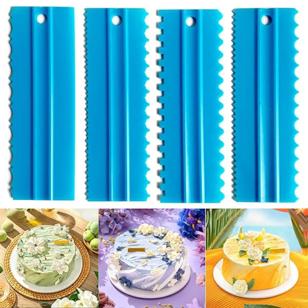 CEWIFO Cake Scrapers Set Decorating Comb and Icing Smoother, Plastic Sawtooth Scraper Polisher Butter Mousse Cream Cake Edge DIY Tool -8 Design Textures (Blue)