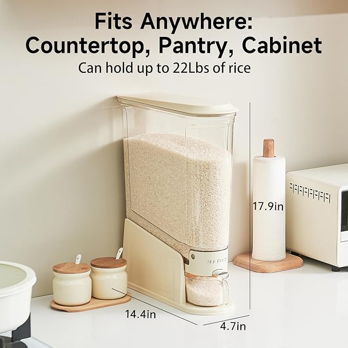 UFORU Slim Rice Dispenser 22 LB,Clear Rice Storage for Small Spaces