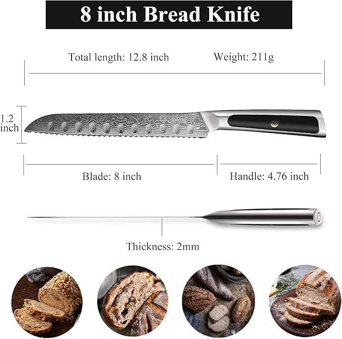 Sunnecko Damascus Kitchen Knife Set, Chef Knife Set Professional 8 Inch