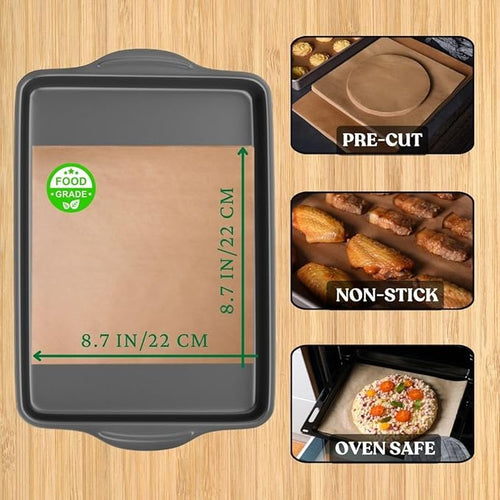 100 Pcs Parchment Paper Baking Sheets, 9x9 Inches Non-Stick Precut Baking Parchment Unbleached Baking Paper for Baking Grilling Air Fryer Steaming Bread Cup Cake Cookie