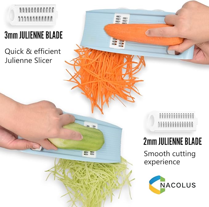 NACOLUS Handheld Mandoline Slicer for Kitchen, Vegetable Slicer Multi Blade Potato Chip, Veggie shredder, Vegetable Cutter, Julienne Shredder and peeler For Small Job In Kitchen Blue