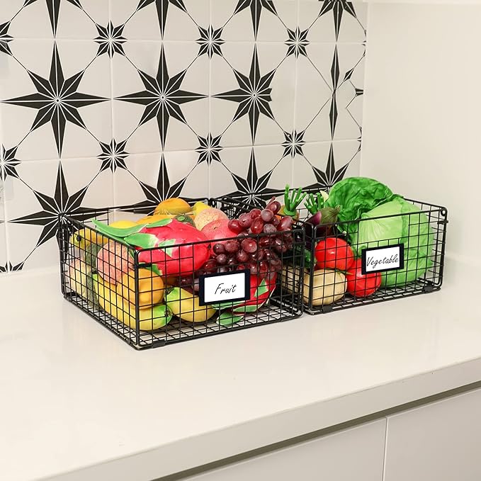 X-cosrack Metal Wire Baskets for Pantry Organization and Storage Freezer Organizer Bins with Handles 4 Pack-12"x12"x6" Extra Large Mesh Bin for Pantry Kitchen Laundry Closet Garage Patent Design