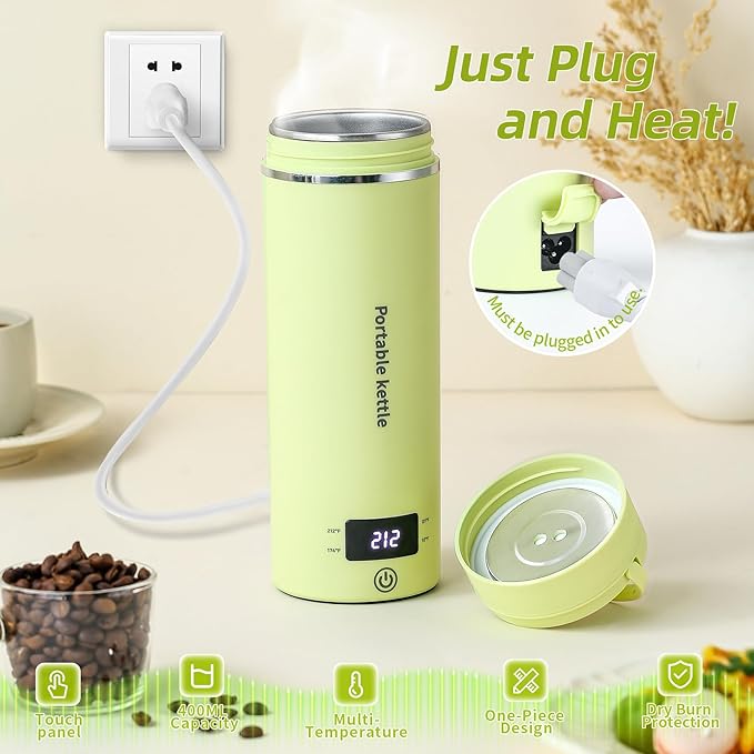 Touxila Portable Electric Kettle for Travel 120V, 13.5oz, 4 Temp Settings