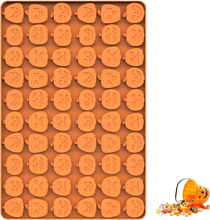 sofliym Pumpkin Silicone Molds for Halloween Candy, Chocolate, Gummy and Halloween decor, Jack O Lantern Candy Mold with Scraper (1 PCS pumpkin)