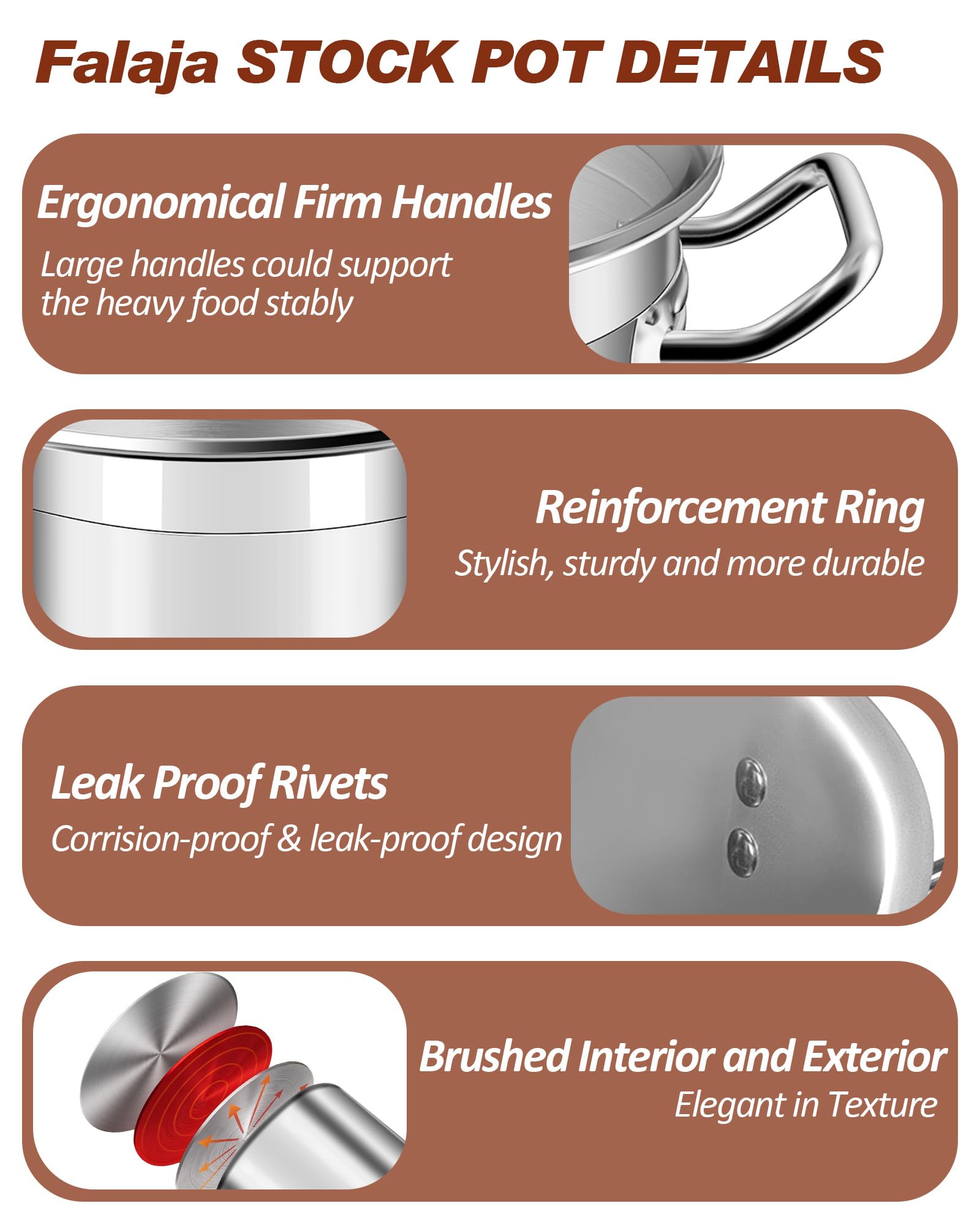 Large Stock Pot 20 Quart - Commercial Grade Soup Pot With Glass Lid - Nickel Free Stainless Steel Cookware - Healthy Polished Stockpots - Heavy Duty Induction Pots