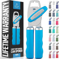 Zulay Kitchen Heavy Duty Stainless Steel Can Opener Manual with Bottle Opener - Rust Proof Manual Can Opener With Turn Knob & Comfy Soft Grip Handles - Aqua