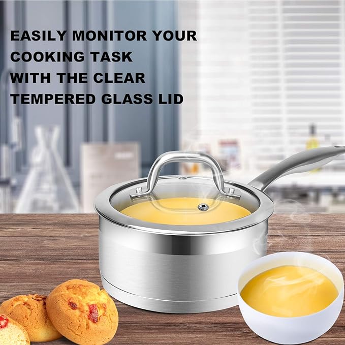 Duxtop Stainless Steel Sauce Pan with Lid, 2.5 Quart Induction Cooking Pot