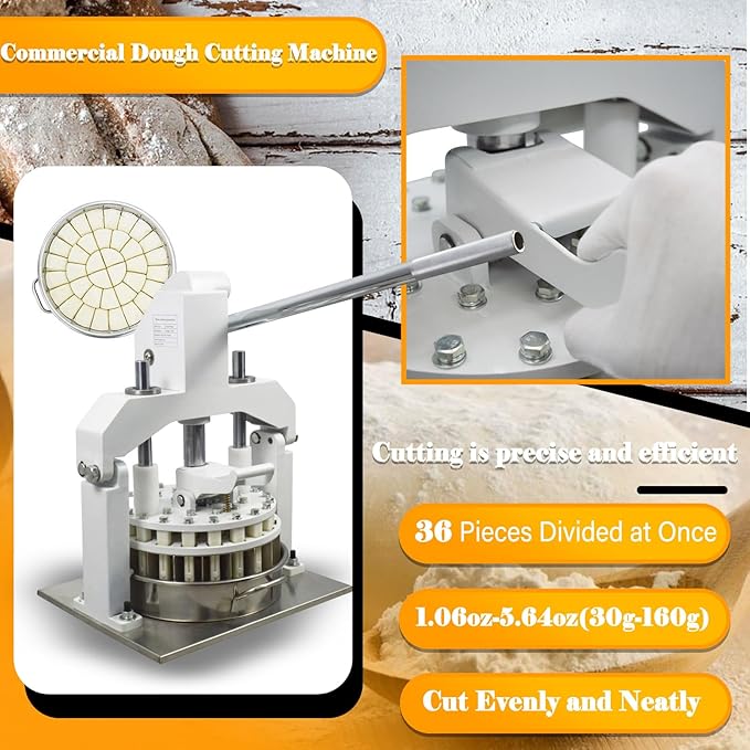 LGXEnzhuo Manual Dough Divider 36pcs Bread Cutting Machine 1.06oz-5.64oz(30g-160g) Equal Dough Lump Spacer Table Top Cookie Fillings Piece Cutter with 2 Stainless Steel Basin for Bakery