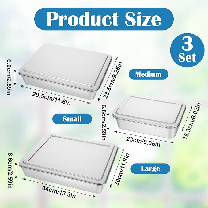 XLIUAX 3 Set Cake Pan with Lid, 13/11/9 Inch Rectangle Cake Pans Sets