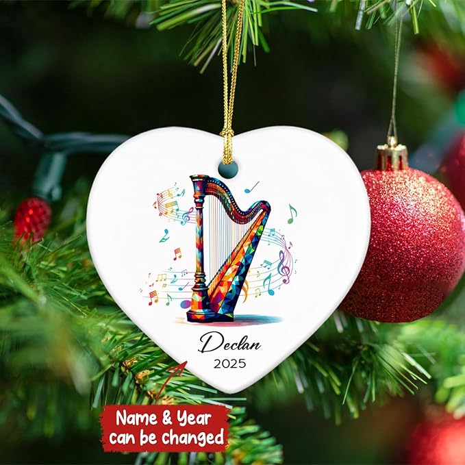 Personalized Harp Lovers Ceramic Ornament Decor, Harpist Christmas Ornaments Tree, Custom Name & Year Harp Musical Xmas Ornament Gifts for Harpist Musician, Instrument Ceramic Ornaments Xmas 2026